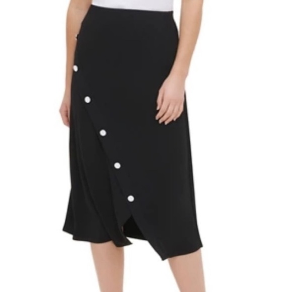 Calvin Klein Diagonal Skirt Silver Logo Hardware Black L New - Picture 1 of 6